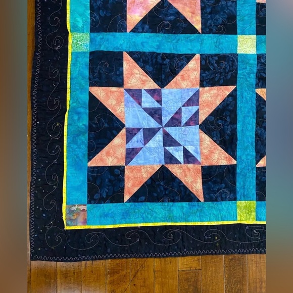 Sawtooth Star Sampler Batik Lap/Throw Quilt 58” x 74” - Picture 6 of 11